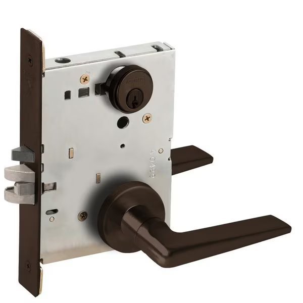 Grade 1 Storeroom Mortise Lock, Conventional Cylinder, S123 Keyway, 05 Lever, A Rose, Dark Oxidized, Schlage, Mfr#: L9080P 05A 613